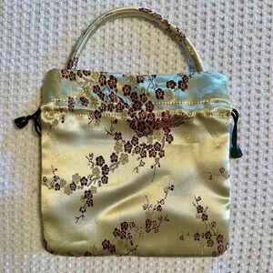 Small Gold Silk with Blossoms Cocktail Purse